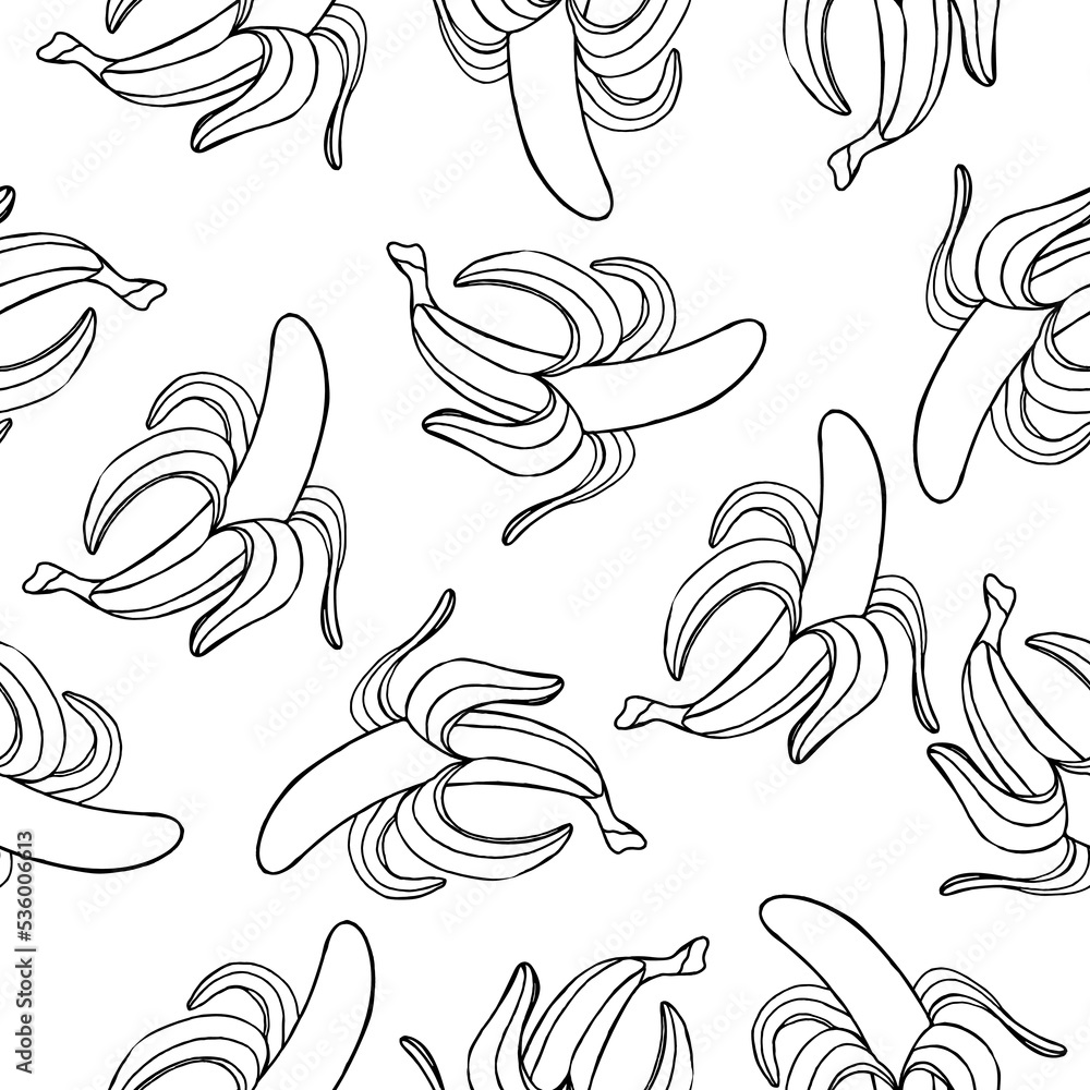 Seamless banana pattern open in doodle style.Vector illustration of fruit for textiles,packaging,backgrounds. Seamless banana pattern open in doodle style.Vector illustration of fruit for textiles,packaging,backgrounds.