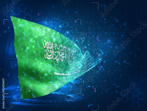 Saudi Arabia,  vector flag, virtual abstract 3D object from triangular polygons on a blue background