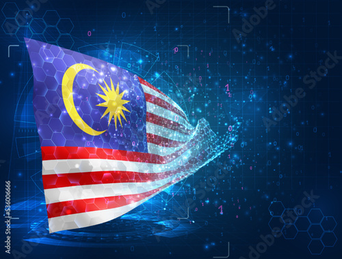 Malaysia,  vector flag, virtual abstract 3D object from triangular polygons on a blue background