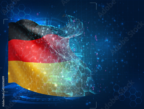 Germany,  vector flag, virtual abstract 3D object from triangular polygons on a blue background