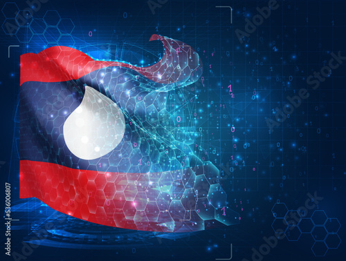 Laos,  vector flag, virtual abstract 3D object from triangular polygons on a blue background