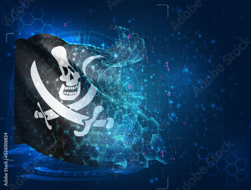 Pirate,  vector flag, virtual abstract 3D object from triangular polygons on a blue background