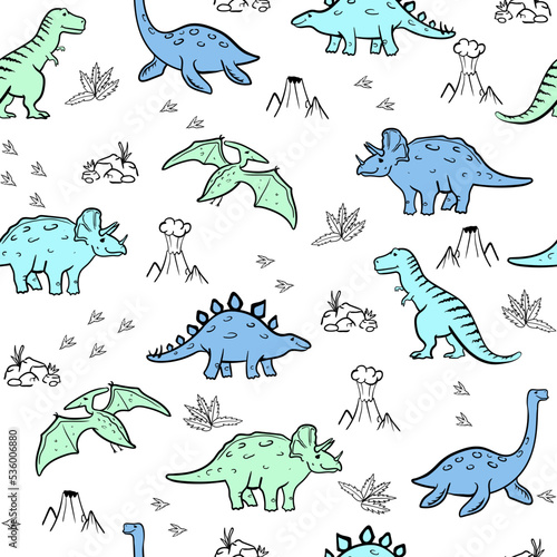 Cute dinosaur vector print for kids. Vector Seamless pattern with cartoon dinosaur. Cute Dino pastel print for party decor