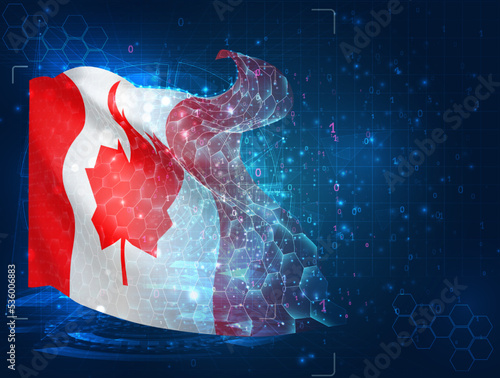 Canada, vector flag, virtual abstract 3D object from triangular polygons on a blue background