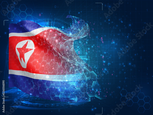 Korea,  vector flag, virtual abstract 3D object from triangular polygons on a blue background