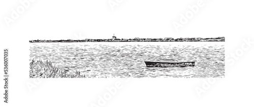 Building view with landmark of Palavas les Flots is the 
commune in France. Hand drawn sketch illustration in vector.