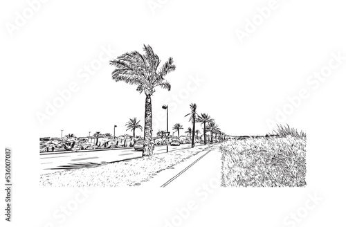 Building view with landmark of Palavas les Flots is the 
commune in France. Hand drawn sketch illustration in vector.