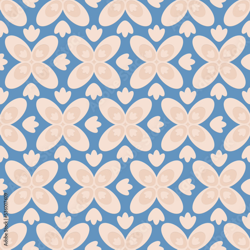 Blue beige seamless pattern  arabesque arabic perforated embossed decorative background for decoration