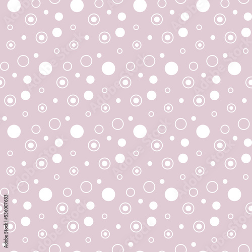 seamless pattern with white circles, rings and dots on pink. Background for your design. Wrapping paper