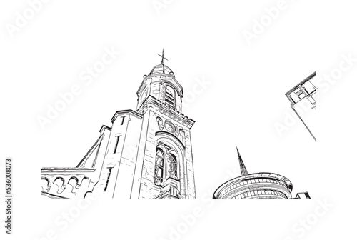 Building view with landmark of Palavas les Flots is the 
commune in France. Hand drawn sketch illustration in vector.