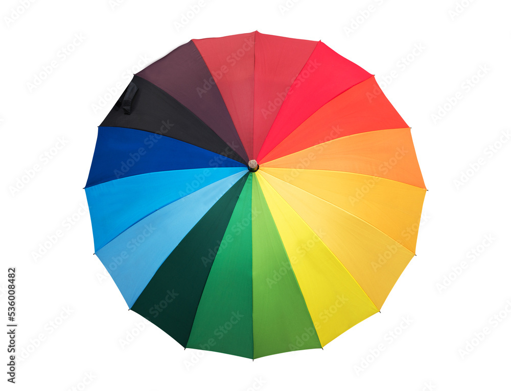 Rainbow colored umbrella isolated on transparent background
