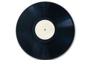 Vinyl record disc with a blank label isolated on white or transparent background, vintage music, png file