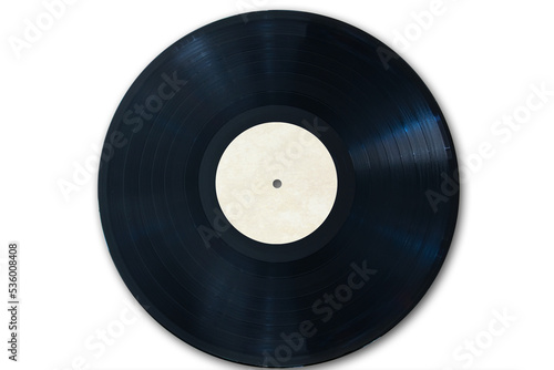 Vinyl record with a blank label isolated on transparent background, vintage music, png file photo