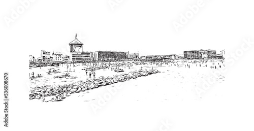 Building view with landmark of Palavas les Flots is the 
commune in France. Hand drawn sketch illustration in vector. photo