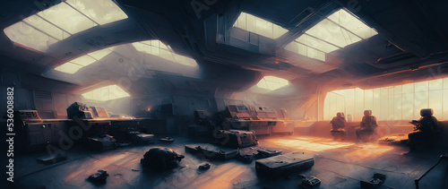 Artistic painting of military base concept, background  illustration. photo