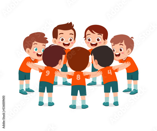 little kids with discuss and form circle with the football team