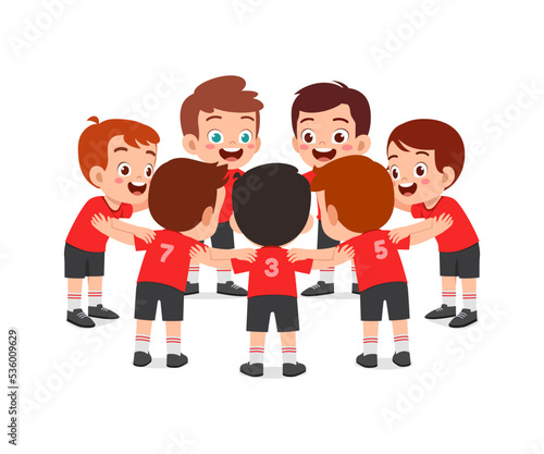 little kids with discuss and form circle with the football team