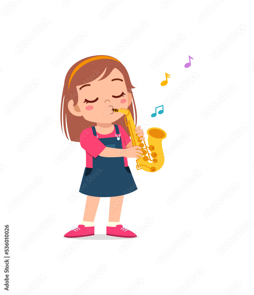 little kid play saxophone and feel happy little kid play saxophone and feel happy