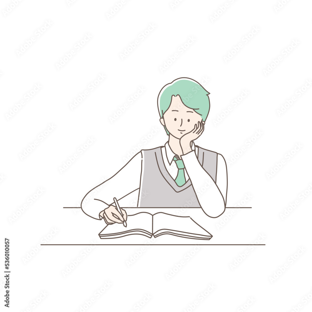 a line illustration of a student in school uniform