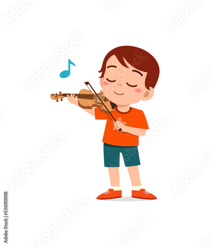 little kid play violin and feel happy