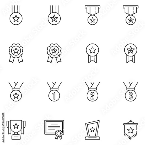 prize reward line icon set