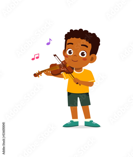 little kid play violin and feel happy