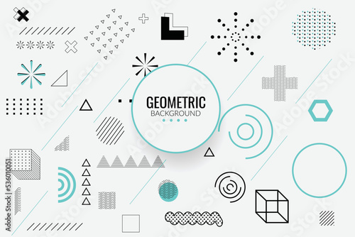 Set of geometric shapes. Memphis design, retro elements for web, vintage, advertisement, commercial banner, poster, leaflet, billboard, sale. Collection trendy halftone vector geometric shapes