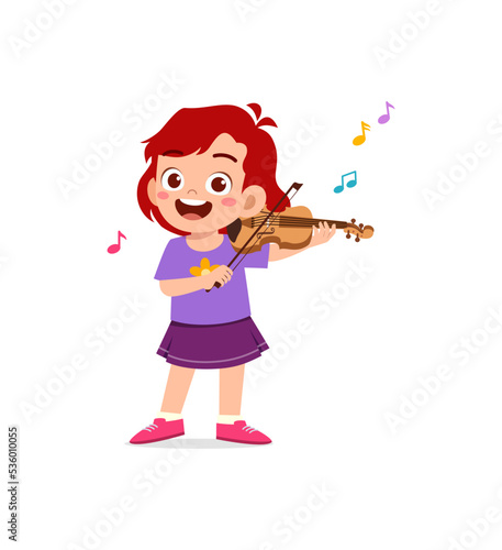 little kid play violin and feel happy