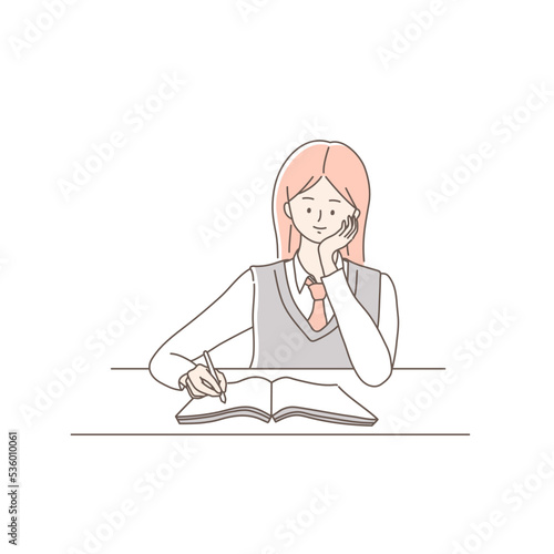 a line illustration of a student in school uniform