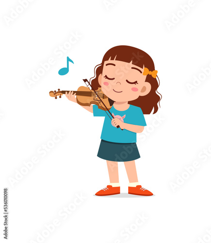 little kid play violin and feel happy