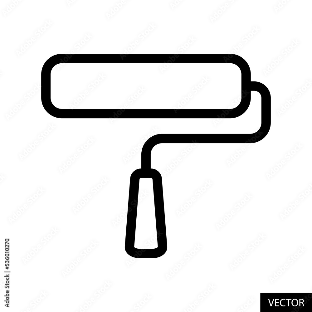 Paint roller icon in line style design for website design, app, UI, isolated on white background. Editable stroke. Vector illustration. Paint roller icon in line style design for website design, app, UI, isolated on white background. Editable stroke. Vector illustration.