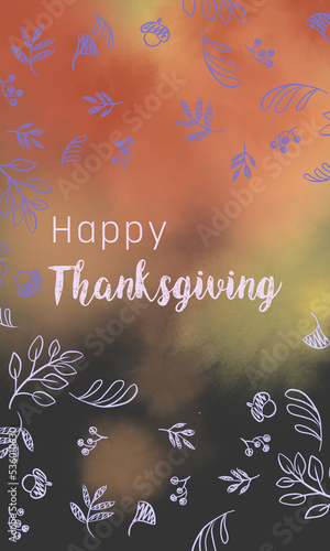 Watercolor splash background with plants decorations - Thanksgiving