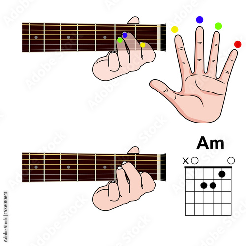 Guitar Chord Basic and Hand Position for Guitar Chord vector. Freestyle Chord.
