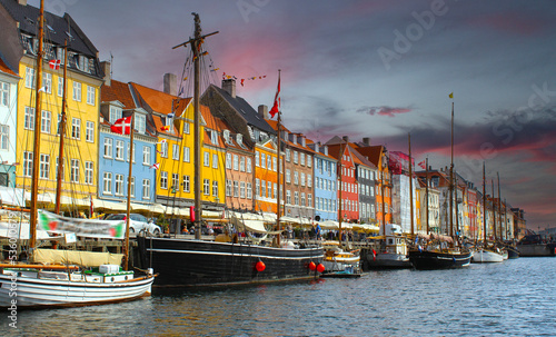 Photography Nyhavn district in Copenhagen, Denmark