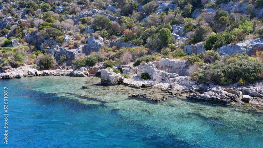 Simena sunken city, Kekova Island. Kaleköy, Demre, Antalya, Turkey. September 2022