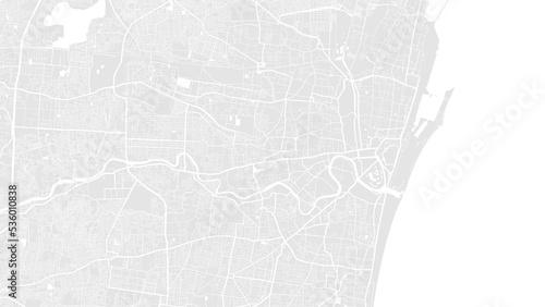 White and light grey Chennai city area vector background map, roads and water illustration. Widescreen proportion, digital flat design.