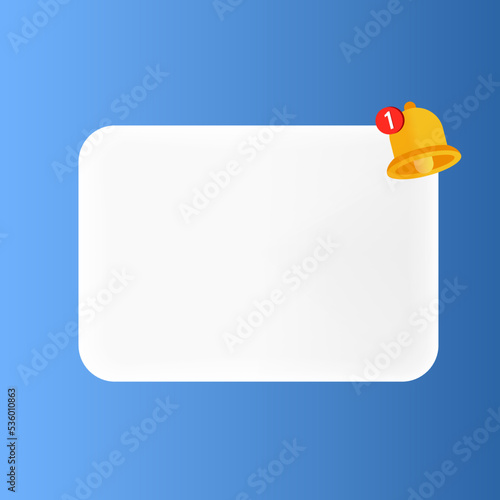 3d render Empty reminder popup, push notification icon with Cute yellow bell. 3D Model render for design. 