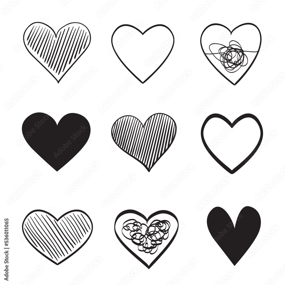 Hand drawn grunge hearts on isolated white background. Set of love signs. Unique signs for design. Black and white illustration. Doodles for flyers, greeting cards and banners. Creative art sketches Hand drawn grunge hearts on isolated white background. Set of love signs. Unique signs for design. Black and white illustration. Doodles for flyers, greeting cards and banners. Creative art sketches