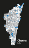 Chennai map. Detailed map of Chennai city administrative area. Cityscape panorama illustration. Road map with highways, streets, rivers.