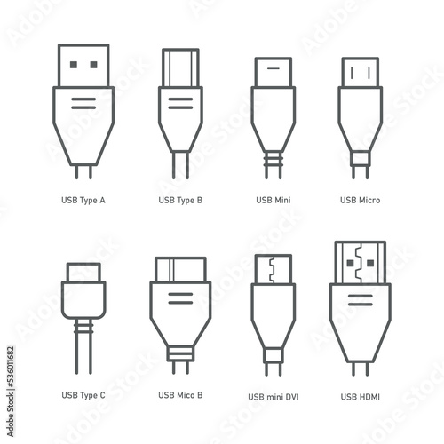 Cable Connectors line icon set. Usb plug in. Vector illustration on white background photo