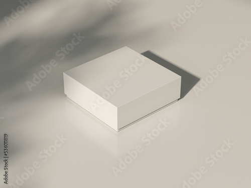 White box mockup on white table with shadows, 3d rendering