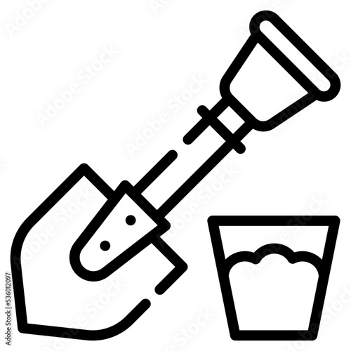 Spade with pot, line icon of gardening