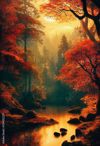 beautiful natural landscape in autumn 3d illustration © เอกสิทธิ์ นูนทะธรรม