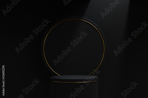 3d golden dark podium product platform mockup with a minimal black background. Natural showcase display concept scene with shadow overlay backdrop 3d rendered illustration (ID: 536012295)