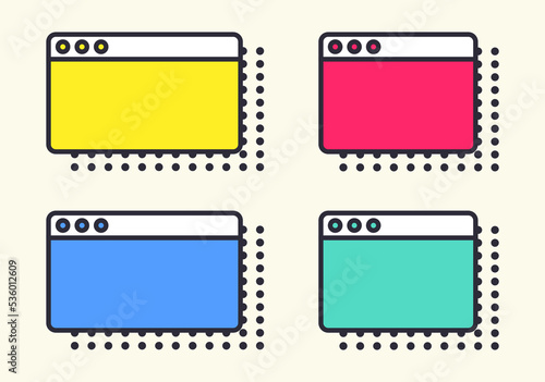 Web browser pop up vector illustration set. Browser hand drawn outline doodle icon. Computer interface, internet and web search, error concept.