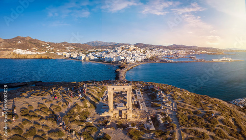Photography Aerial view of the famous Portara Gate at Naxos island, Cyclades, Greece, with t