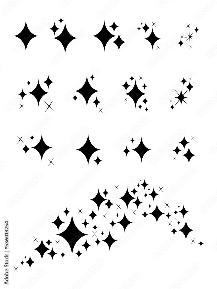Set of sparkles star icons.Star icon.Bright firework.Light icon set.Flash,shine sparkle icon,glare,blink star.Black star icons isolated on white background Set of sparkles star icons.Star icon.Bright firework.Light icon set.Flash,shine sparkle icon,glare,blink star.Black star icons isolated on white background