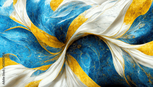 Abstract luxury marble background. Marbling texture. Blue and yellow. 3d illustration