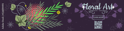 Colorful Cartoon Floral Art Web Banner Design 4x1 Ratio Vector Graphic