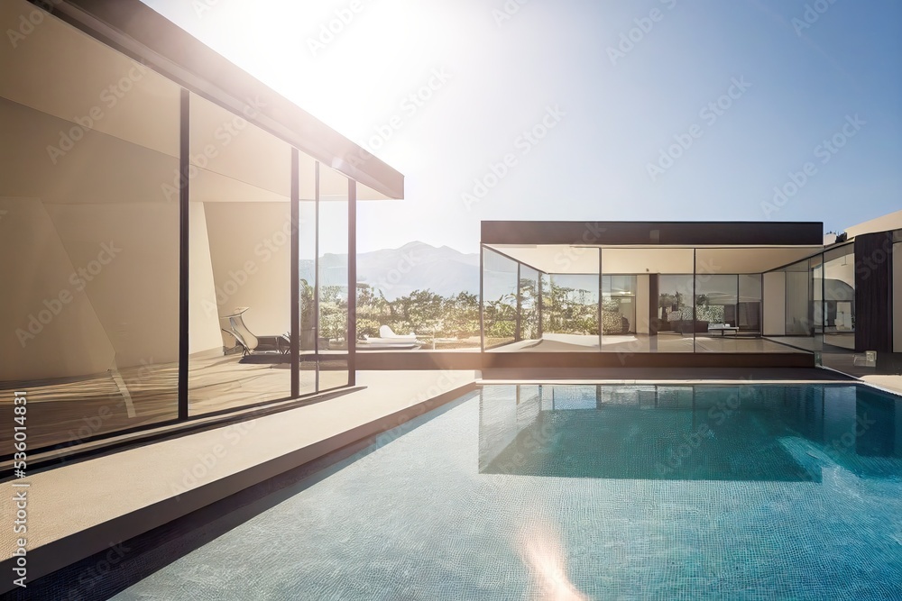Glass house with pool